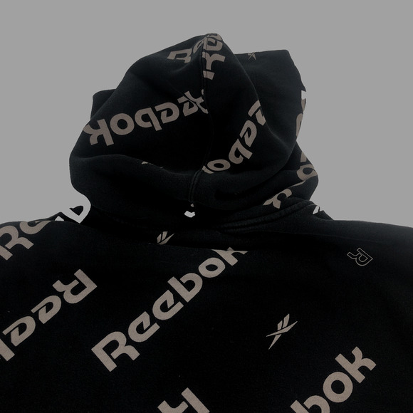 Reebok Men’s Hoodie Small All Over Print Black Streetwear Reecycled Sweatshirt - Picture 12 of 12